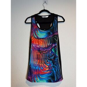 X by Gottex Womens Abstract Swirl Print Activewear Tank Top  Black Purple XL